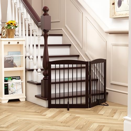 PUPETPO Support Feet for Pet Gate (Updated Version), Pet Gate Metal Support Feet Set of 2 for Extra Wide Foldable Dog Gate, Easy to Install, A Pair of Safety Fence Feet for Wooden Dog Gate, Brown - Image 6