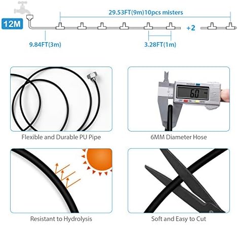 lifeegrn Misting Cooling System, Outdoor Misting System for Patio, 40 FT Misting Line+10 Mist Nozzles+3/4" Brass Adapter,Outdoor Mister System for Patio Garden Trampoline Greenhouse - Image 4