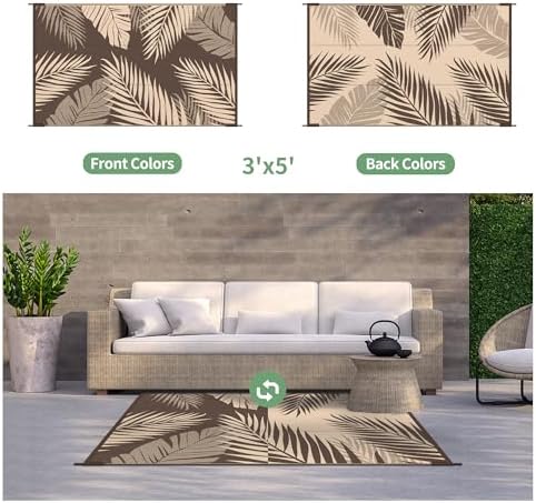 GENIMO Outdoor Rug Waterproof for Porch, Plastic Door 3'x5' Mat Coffee - Image 2