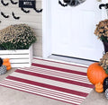Red and White Striped Outdoor Rug 24"x35"Cotton Washable Door Mat Outdoor by BUAGETUP