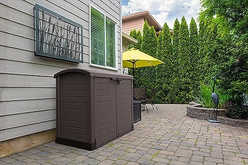 DURAMAX CedarGrain StoreAway 1200 Liter Capacity Outdoor Deck & Garden Storage Box w/Panel Doors & Arc Lid for Patios, Pool Areas, & Driveways, Brown - Image 7
