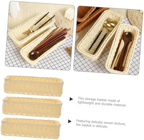 Woven Storage Basket 3Pcs PP Rectangular Bread Organizer for Restaurant - Image 7