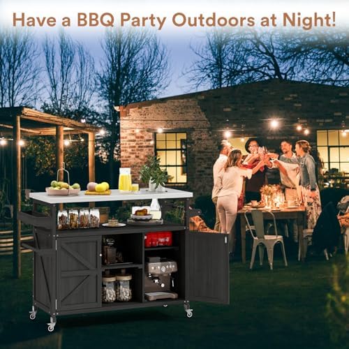 Zevemomo Outdoor Grill Cart with Storage, Lockable Casters, Black - Image 7