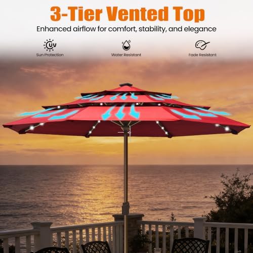 EliteShade USA 10-Year-Non-Fading 10ft 3-Tier Market Patio Umbrella, Commercial Table Umbrella with 80 Solar LED Lights, Crank Open, Windproof & UPF 50+ UV Protection for Garden, Deck, Pool, Backyard, No Tilt, Logo Red - Image 6