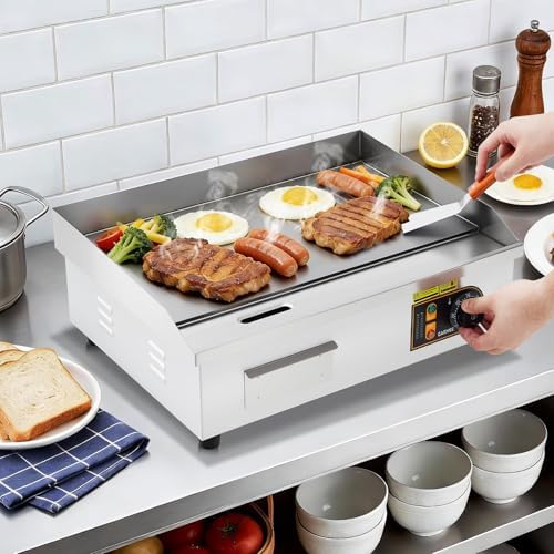 Garvee 22in Commercial Electric Flat Top Griddle Non-Stick for Breakfast Bars, Countertop Flat Top Grill with 2 Shovels and 2 Brushes for Roadside Stands, 122℉-572 ℉ Adjustable Temp - Image 7