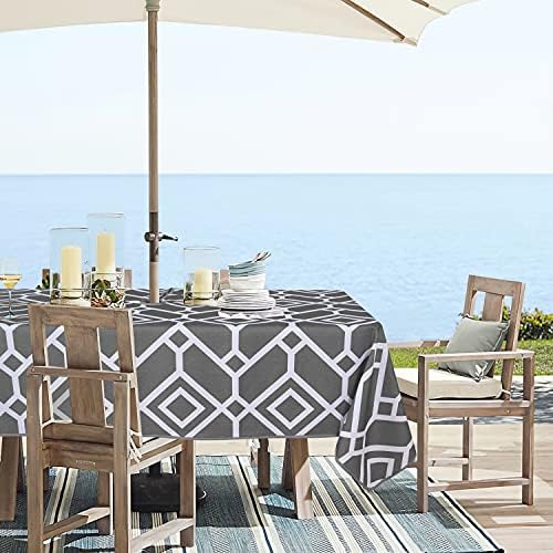 LUSHVIDA Moroccan Outdoor Tablecloth with Umbrella Hole, 60x102 Inch Grey - Image 3