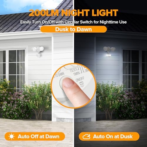 LUTEC 34W 3700 Lumen LED Security Light Motion Sensor Outdoor Lights with Night Light, 5000K Daylight, IP65 Waterproof, Dusk to Dawn, Hardwired Motion Detector Flood Light for Garage, Yard-White - Image 5