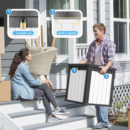 PatioZen 50 Gallon Resin Deck Box, Lockable Outdoor Storage Box for Patio Cushions Storage Furniture,Garden Tools, Pool Supplies, Weatherproof and UV Resistant (Black&White) - Image 2