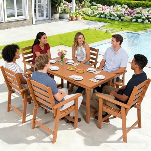 FUNBERRY Outdoor Dining Table, HDPE 6-Person Patio Table with Umbrella Hole - Image 6