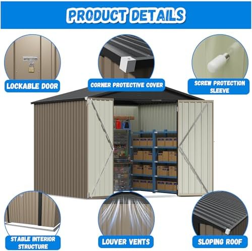 Greesum 8x8FT Outdoor Storage Shed, Brown - Image 5