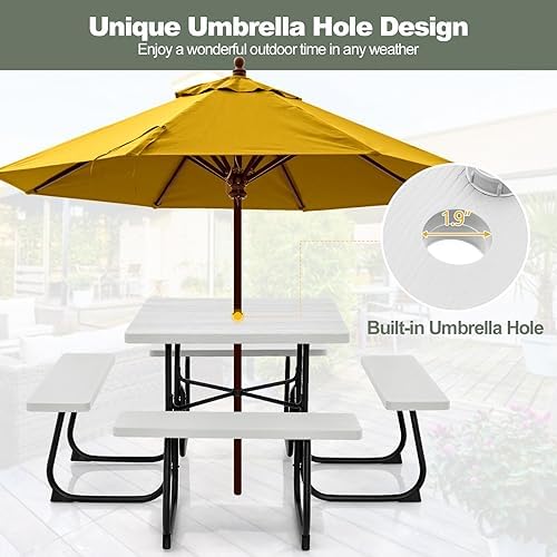 Tangkula 8 Person Square Picnic Table with 4 Built-in Benches, White - Image 6