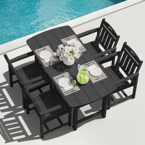 HDPE Outdoor Patio Dining Set with Table & 4 Chairs, All-Weather 5-Piece Outdoor Table and Chairs, 2" Umbrella Hole, Patio Furniture for Garden, Backyard, Deck | Matte Black by Suunyn