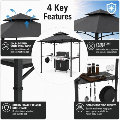 Garvee 8 x 5 ft Outdoor Gazebo Canopy, Polyester Fabric Iron Frame, Dark Gray, Easy Setup Shelter for Backyard Camping and Outdoor Gatherings - Image 3