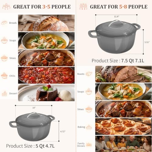 Winado 5 Qt Enameled Cast Iron Dutch Oven Pot with Lid, Black‑Gray Ombre - Image 4