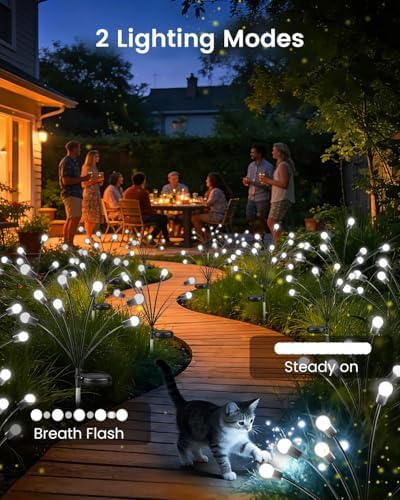 OZS 4 Pack 32 LED Solar Garden Lights, Solar Firefly Lights Outdoor - Image 2