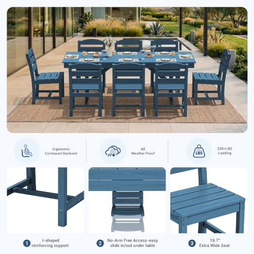 KINGYES Outdoor Dining Set,84'' Table w/Hole & Armless Chairs,White - Image 4