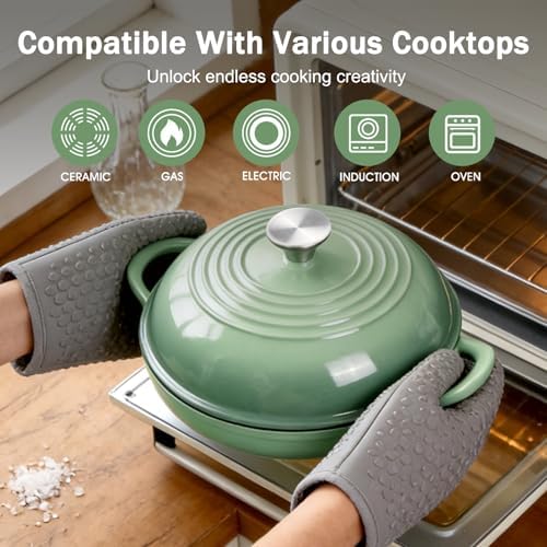 Enameled Cast Iron Dutch Oven for Bread Baking, 6 Qt Sourdough Dutch Oven With Lid, Cast Iron Bread Oven with Dome Lid (Pistachio Green) - Image 3