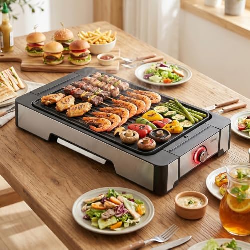 COSTWAY 2-in-1 Electric Grill Griddle, 21" Nonstick Teppanyaki Grill, 2300W - Image 2