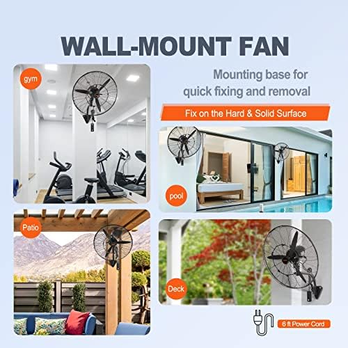 VEVOR 30 Inch Wall-Mount Misting Fan 3-speed IP44 Waterproof Oscillating - Image 6