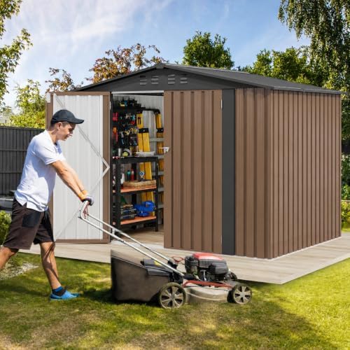 DWVO 7x5FT Outdoor Storage Shelter, Roomy Steel Tool Shed with Secure Entrances & Air Circulation for Patio, Lawn, and Backyard, Ideal for Storing Garden Gear, Lawn Tools, and Bikes, Brown - Image 2