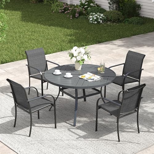 VICLLAX Patio Table and Chair Set of 4, All Weather Metal Round Outdoor Dining Furniture Set-40.6" Round Outdoor Table and Chairs, Grey Tabletop by HOME