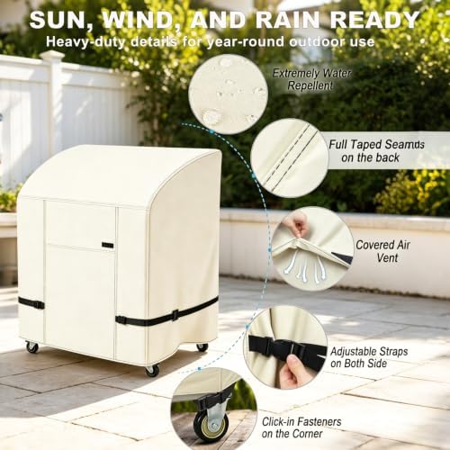 NettyPro Grill Cover for Outdoor Grill 32 Inch Waterproof Heavy Duty, Beige - Image 2