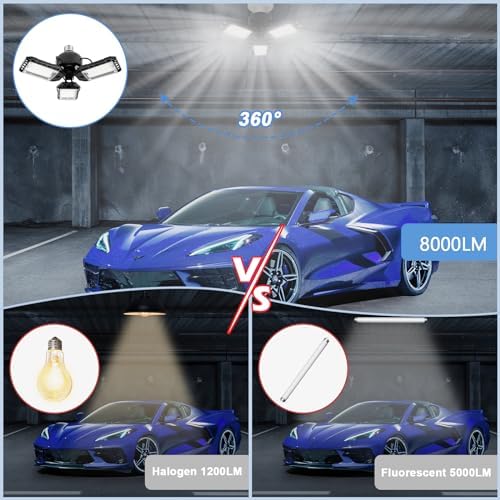Aoretic LED Garage Lights 4 Pack -80W, 8000LM 6500K Led Shop Light with 3 Deformable Panels, Basement Barn Light Garage Ceiling Lights, E26/E27 for Garage, Warehouse, Shop, Basement - Image 4