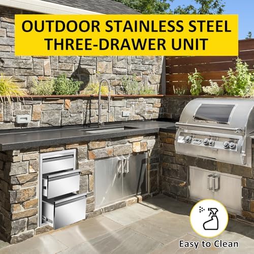 Outdoor Kitchen Drawers 14" W x 25.4"H x 21"D Triple BBQ Drawers Stainless Steel Built-in Drawer for Outdoor Kitchen Island, Patio Grill Station - Image 5