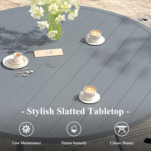 Outdoor Dining Table for 8, 63" Round Outdoor Table with Adjustable Umbrella Hole, All-Weather Metal Patio Dining Table for Lawn Garden Backyard Deck, Dark Grey - Image 4