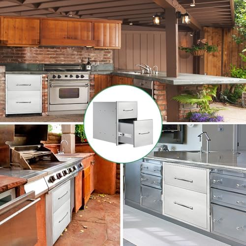 Outdoor Kitchen Drawers 14" W x 21" H x 21" D Stainless Steel Double Drawers with Ergonomic Handle for BBQ Island, Patio Grill Station & Outdoor Kitchen Cabinets - Image 6
