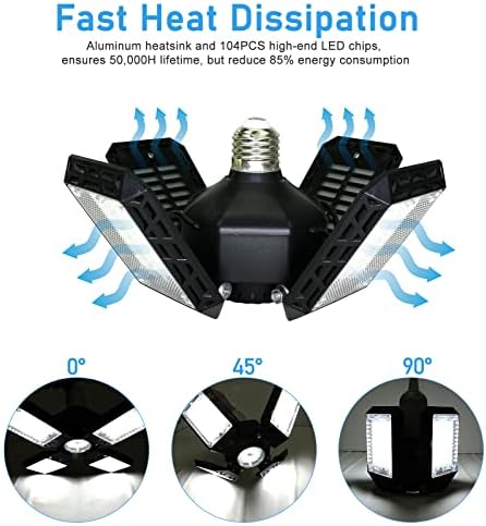LED Garage Light,150W Deformable Garage Ceiling Lights,15000LM, 4 Adjustable Panels, E26/E27 Shop Lights for Basement, Barn, Workshop,High Bay Light - Image 6