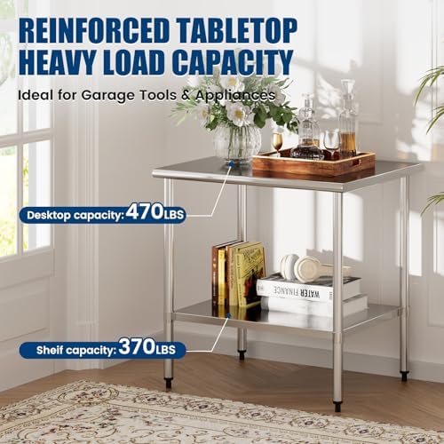 Stainless Steel Work Table 30 x 36 Inch with Adjustable Undershelf, Heavy-Duty Metal Prep Table for Commercial Kitchen & Restaurant, Garage, Outdoor - Image 2