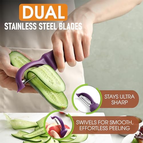 Spring Chef Swivel Potato Peeler with Ergonomic Handle, Purple - Image 2
