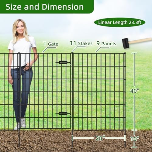 Metal Garden Fence with Gate 40 in x 23.3 ft, Dog Fence Outdoor for Yard - Image 3