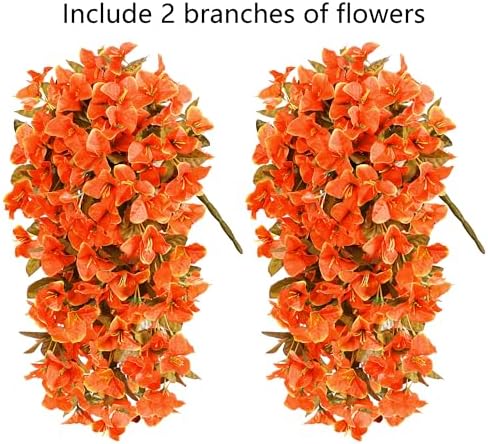 Bougainvillea Artificial Flowers Plants for Outdoors Outside Fall Autumn Decor, 2 pcs Faux Silk Long Trailing Vines UV Resistant Look Real Orange Fake Flowers for Front Door Porch Planter Urn Patio - Image 5