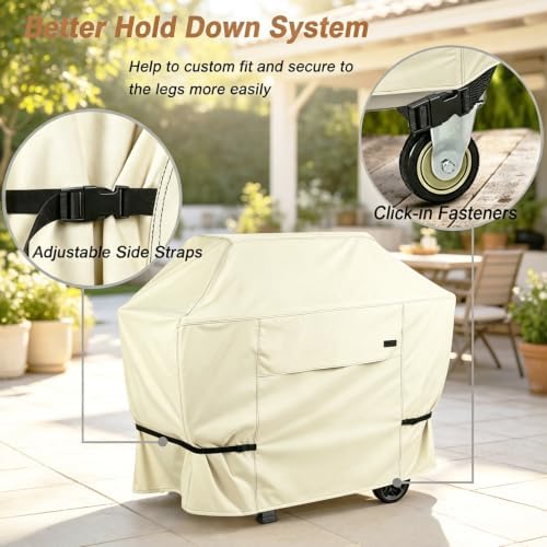 NettyPro Grill Cover for Outdoor Grill 72 Inch Waterproof Heavy Duty, Beige - Image 3