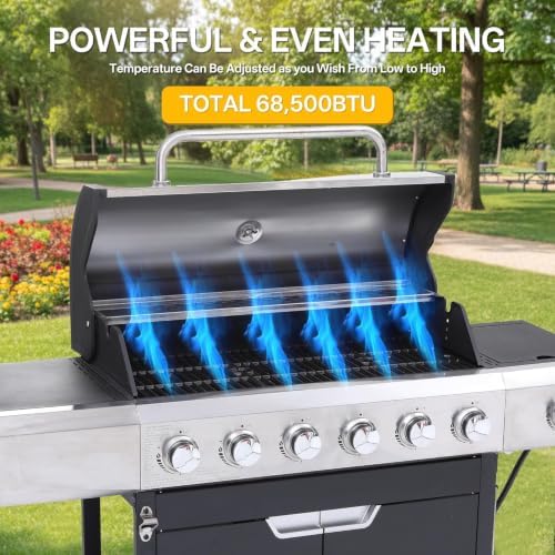 Endark 68,500 BTU Propane Gas Grill, Outdoor BBQ Grill with Side Burner, Built‑in Thermometer & Grill Cover, Patio Backyard Gas Barbecue Grill for Outdoor Cooking - Image 5