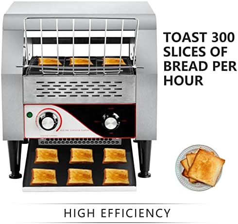 Commercial Conveyor Toaster, 300 Slices/H Electric Stainless Steel 1.9KW Countertop Toaster Heavy Duty 100% 304 Foodgrade Silver Bread for Home Restaurants Bakery Use - Image 2