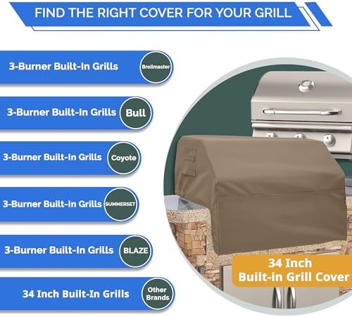 Covers & All Built-in Grill Cover for Outdoor Grill – Heavy Duty 12 oz Waterproof Built-in BBQ Grill Cover, PVC-Coated Polyester with Elastic Hem for Snug Fit (34 x 26 x 24 inches, Beige) - Image 3