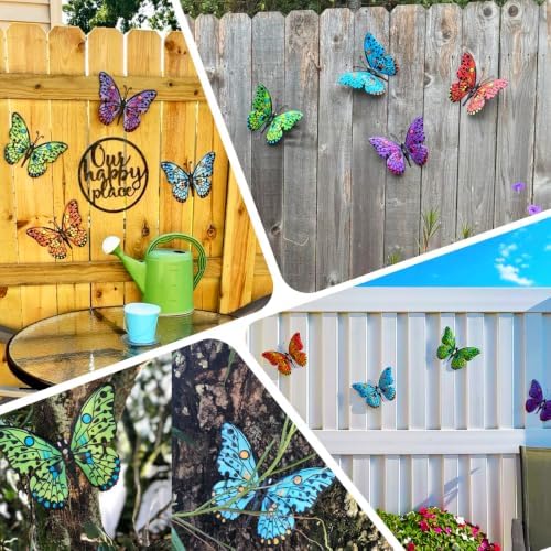 Metal Butterfly Wall Decor - 9.6" Outdoor Fence Wall Art Decor, Hanging Decoration for Garden Yard Living Room Bedroom Patio Balcony(4 Pack) - Image 3