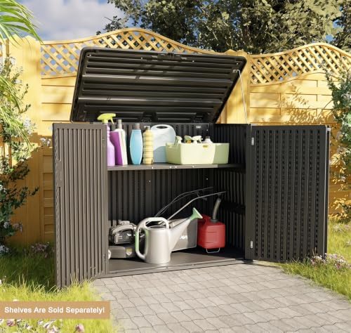 KINYING Larger Outdoor Storage Shed Weather Resistance, Resin Sheds & Outdoor Storage for Garden, Patios, Backyards, 48 Cu.Ft Tool Shed for Garbage Cans, Lawn Mower, Garden Tools,Black - Image 2