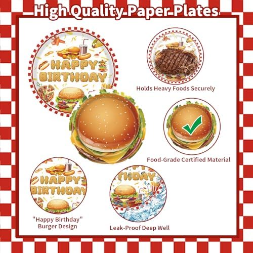 121PCS Hamburger Birthday Decorations Tableware Set for 24 Guests - Image 4