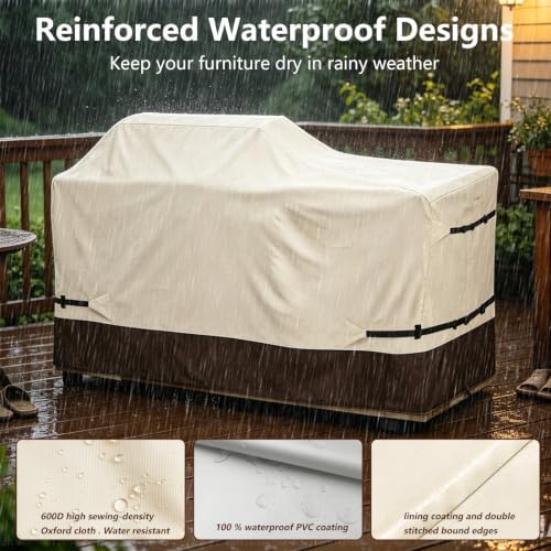 86 Inch Island Grill Cover - 600D Heavy Duty Waterproof All Weather Protection Extra Large Grill Covers,Island with Left/Right Grill Head,Grill Cover for Outdoor Grill, BBQ Cover(Beige&Brown) - Image 5