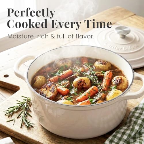 Larder & Vine 5.7 qt Enameled Cast Iron Dutch Oven Pot with Lid, Stone - Image 3