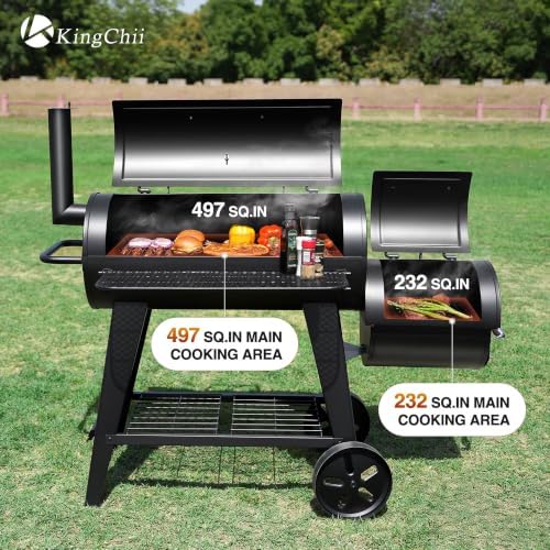 KingChii 729 SQ.IN. Charcoal Grills with Charcoal Wood Offset Smokers for Outdoor Patio BBQ Grilling, Black - Image 3