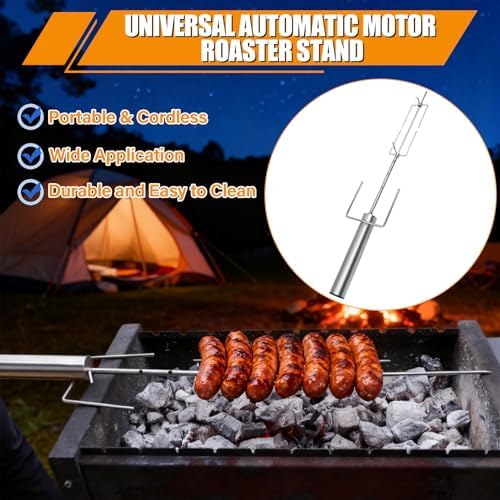 Cordless Portable Electric BBQ Rotisserie Grill Kit, Universal Automatic Motor Roaster Stand with Adjustable Length Stainless Steel Spit Rod, Automatic Rotating Barbecue Grill for Outdoor Camping - Image 6