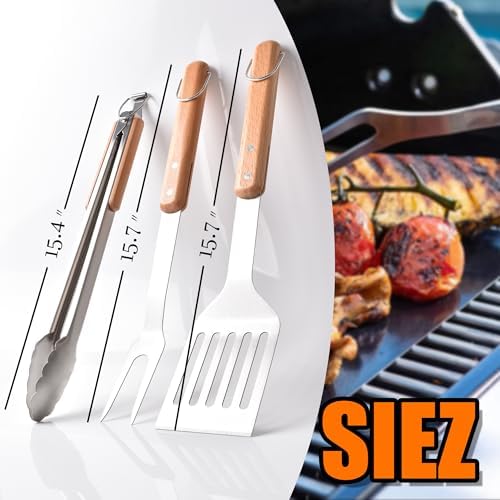 3Pack Barbecue Tool Sets,HONSHEN Heavy Duty Stainless Steel Lifting Ring and Wooden Handles BBQ Tool Sets,Grill Accessories,Grilling Spatula,Fork,Tongs for Outdoor Grill Cooking (BBQ Tools Set-LR-3P) - Image 7