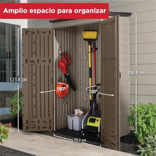 Rubbermaid Vertical Resin Outdoor Storage Shed With Floor (4 x 2.5 Ft) Weather Resistant Brown Organization for Home/Backyard/Garden Tools/Porch/Patio Cushions/Pool Chemicals/Toys - Image 6
