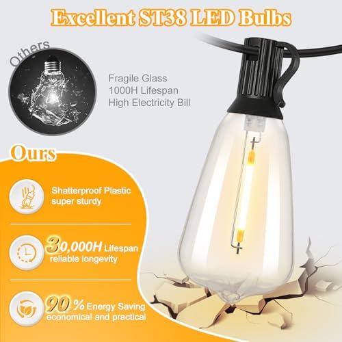 Brightever 30FT Outdoor String Lights 16 Bulbs, Waterproof Patio Lights - Image 2