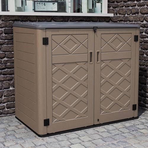 HOMSPARK Storage Shed Weather Resistance, Multi-Purpose Outdoor Storage Cabinet Waterproof, Outdoor Storage Cabinet for Bike, Garbage Cans, Lawnmower, Garden Accessories (coffee, Extra Large-48 cu ft) - Image 2